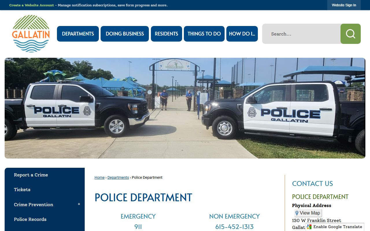 Gallatin Police Department website for busted mugshots and arrest records
