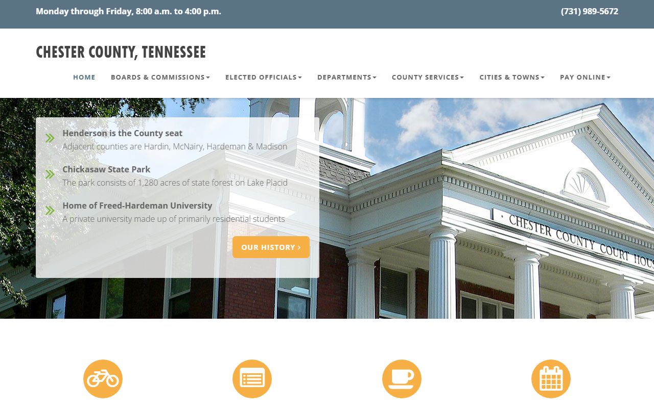 Chester County government website showing county services
