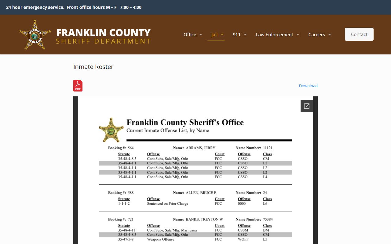 Franklin County busted mugshots inmate roster showing current bookings