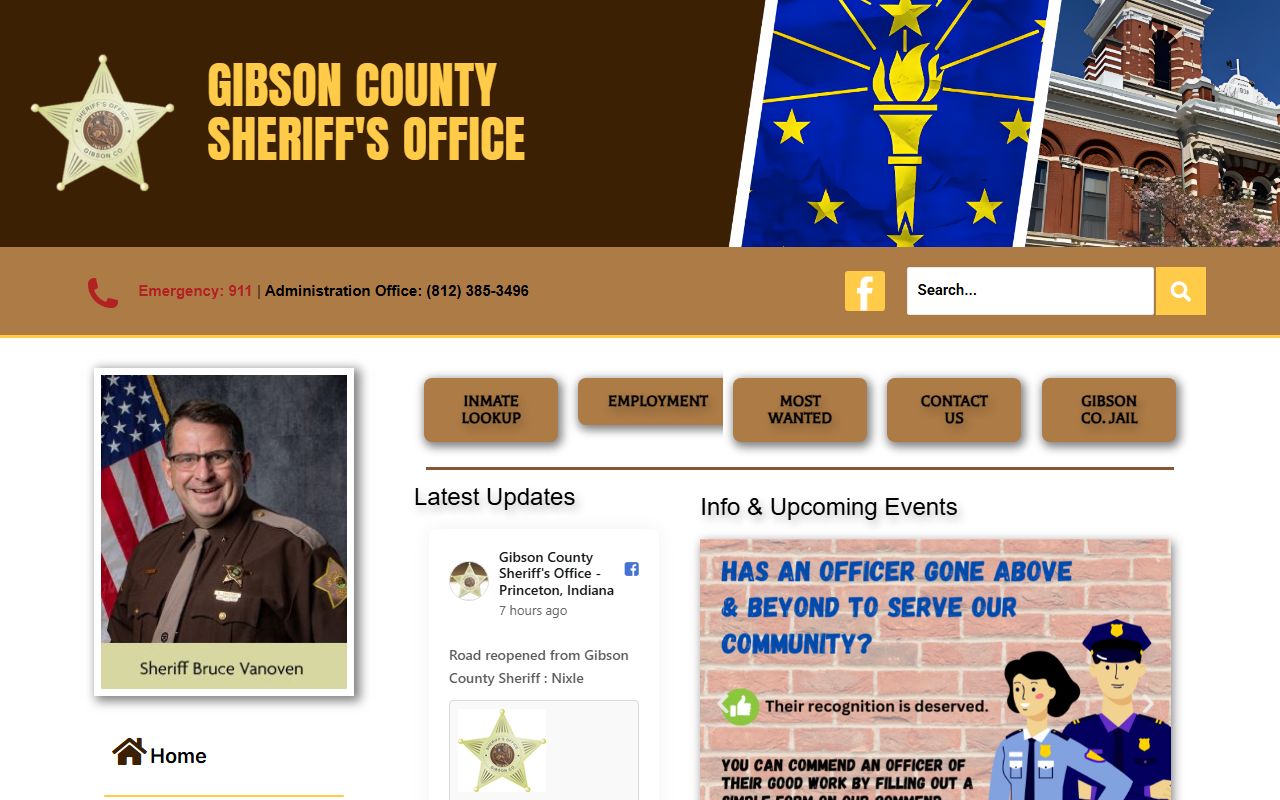 Gibson County Sheriff's Office website showing department information