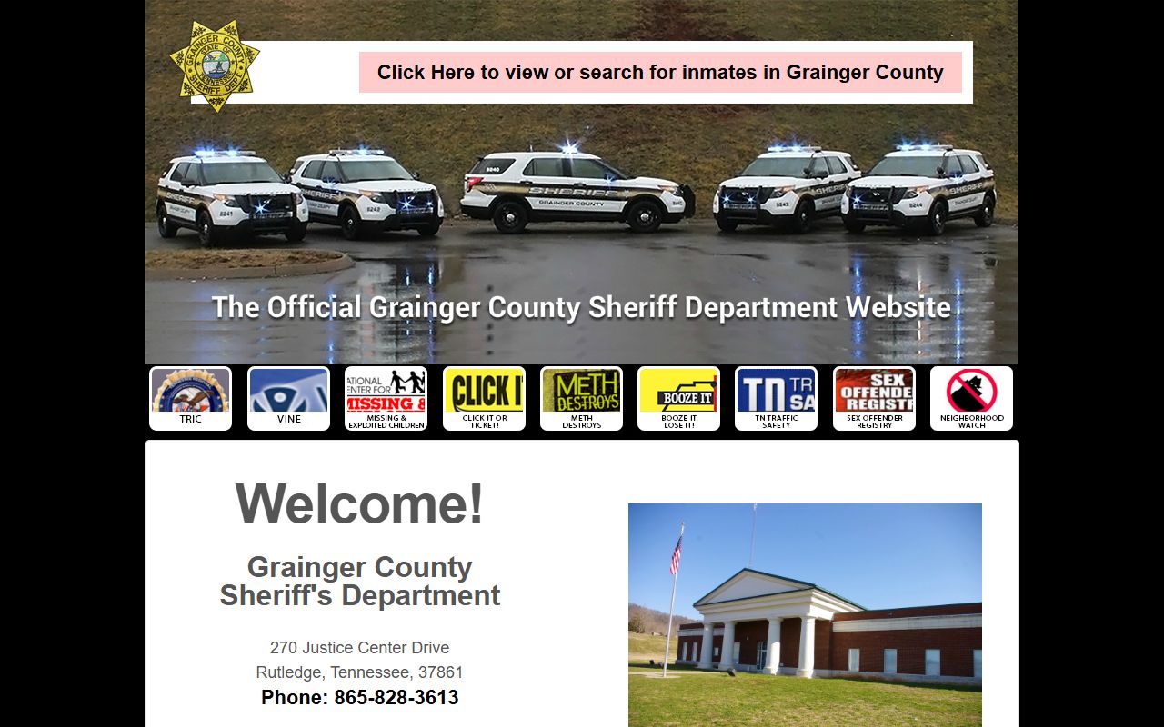 Grainger County Sheriff's Office website with detention facility information