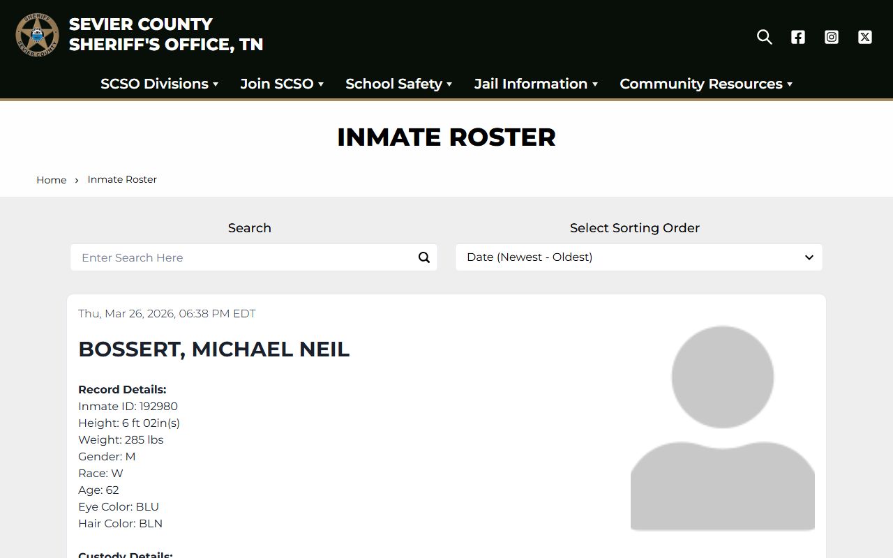 Sevier County inmate roster for busted mugshots lookup