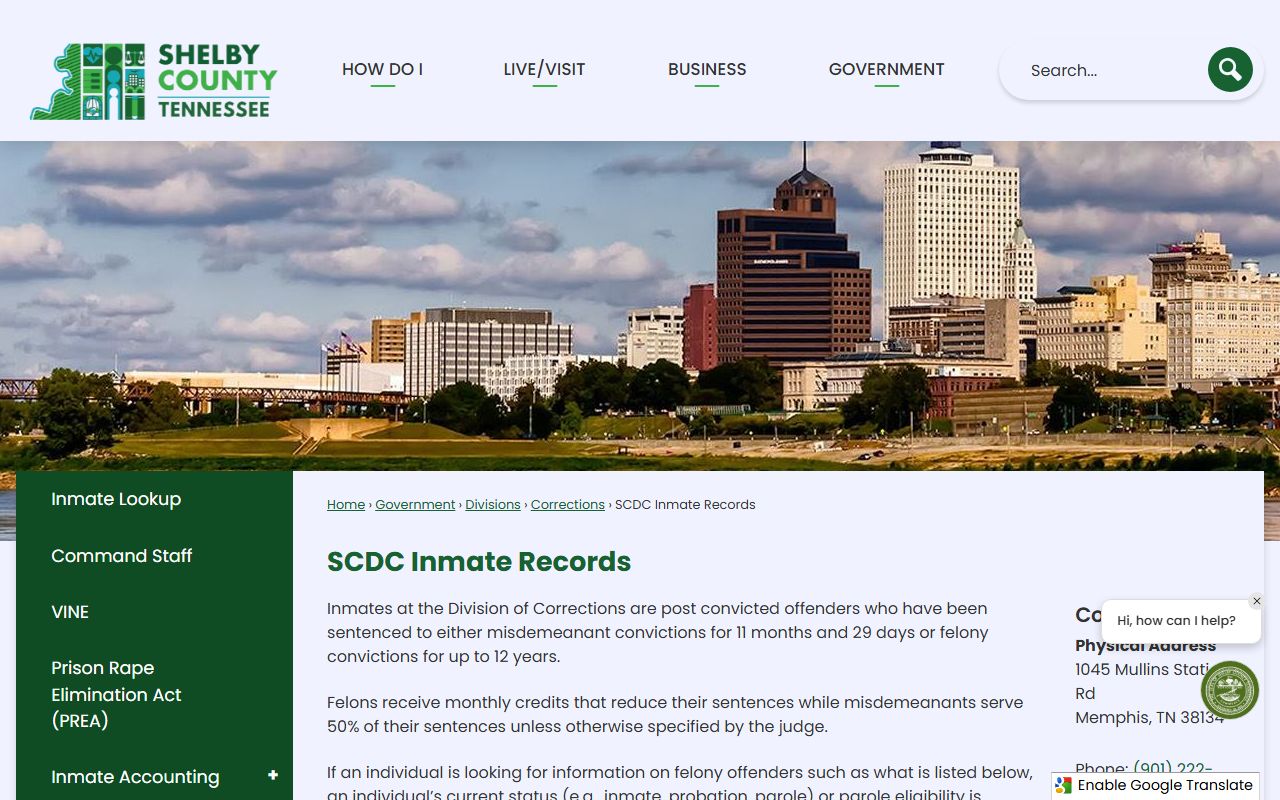 Shelby County SCDC inmate records page